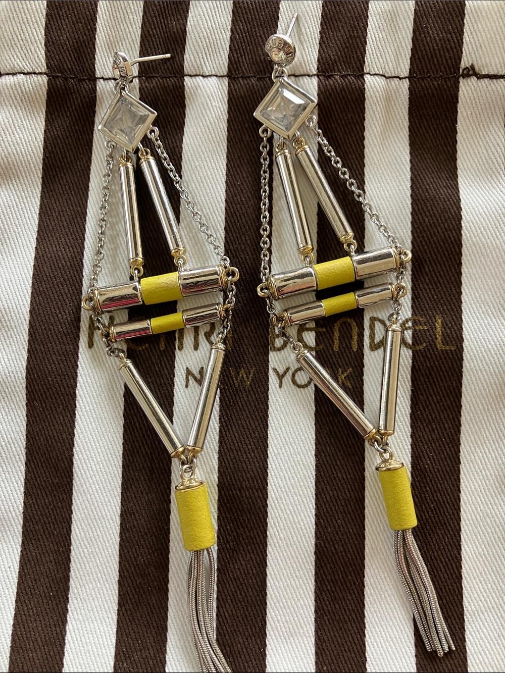 Henri Bendel Silver-Tone Geometric Drop Earrings with Yellow Accents